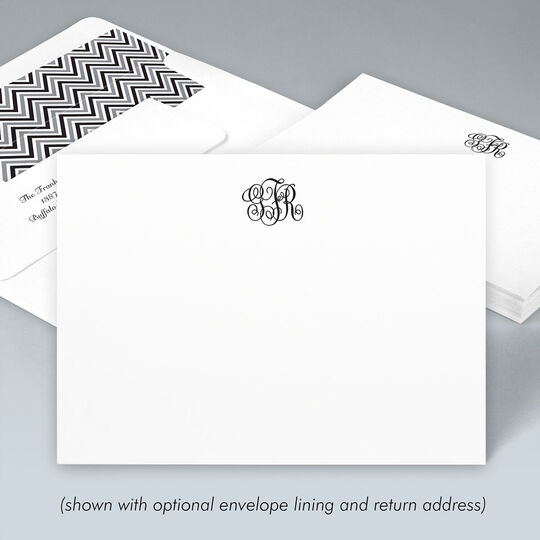 Script Monogram Flat Correspondence Cards - Raised Ink